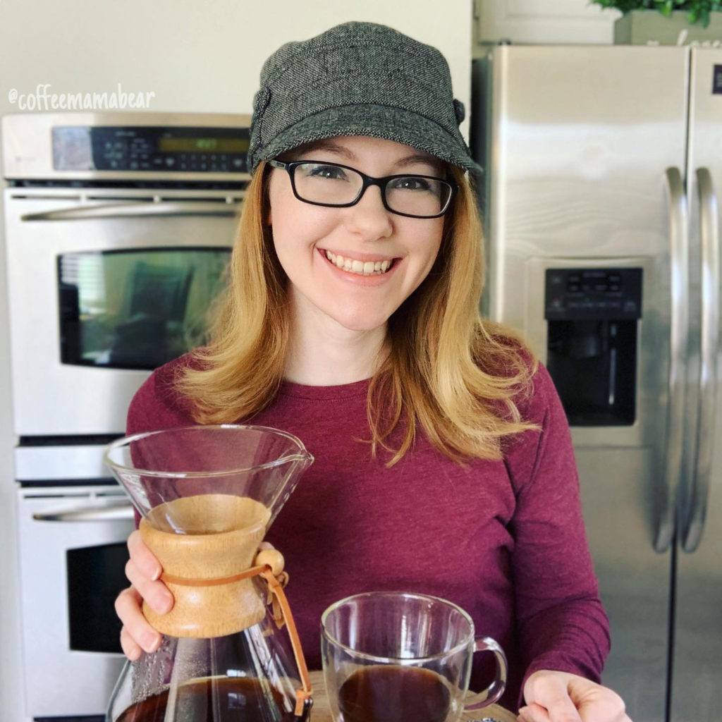 Coffee Mama Bear with a Chemex Coffeemaker